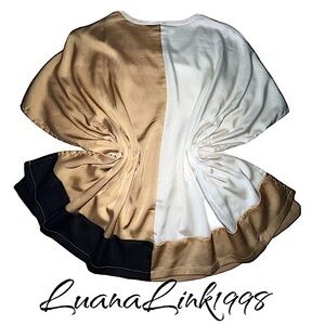 Cachê 3 ColorBlock Brown Creme Black scope neck blouse Medium